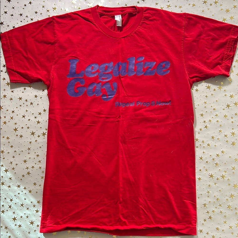 American Apparel Red Tee with Blue Print